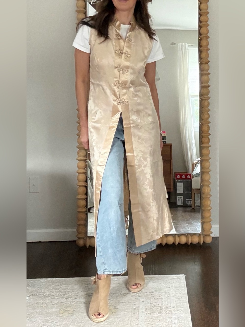Vintage Sally Champagne Brocade Asian Duster